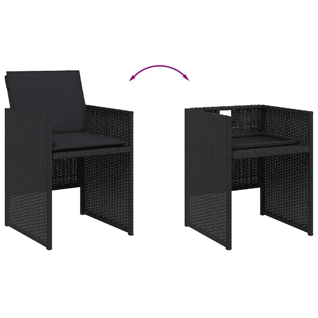 9 Piece Black Poly Rattan Garden Dining Set with Tempered Glass Table and Cushions