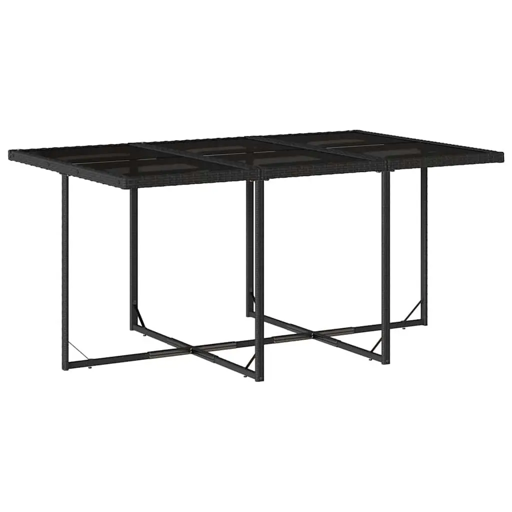 11 Piece Outdoor Dining Set PE Rattan Black Cushioned Chairs Table with Tempered Glass Top