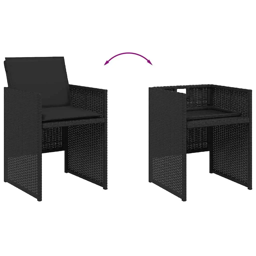 11 Piece Outdoor Dining Set PE Rattan Black Cushioned Chairs Table with Tempered Glass Top