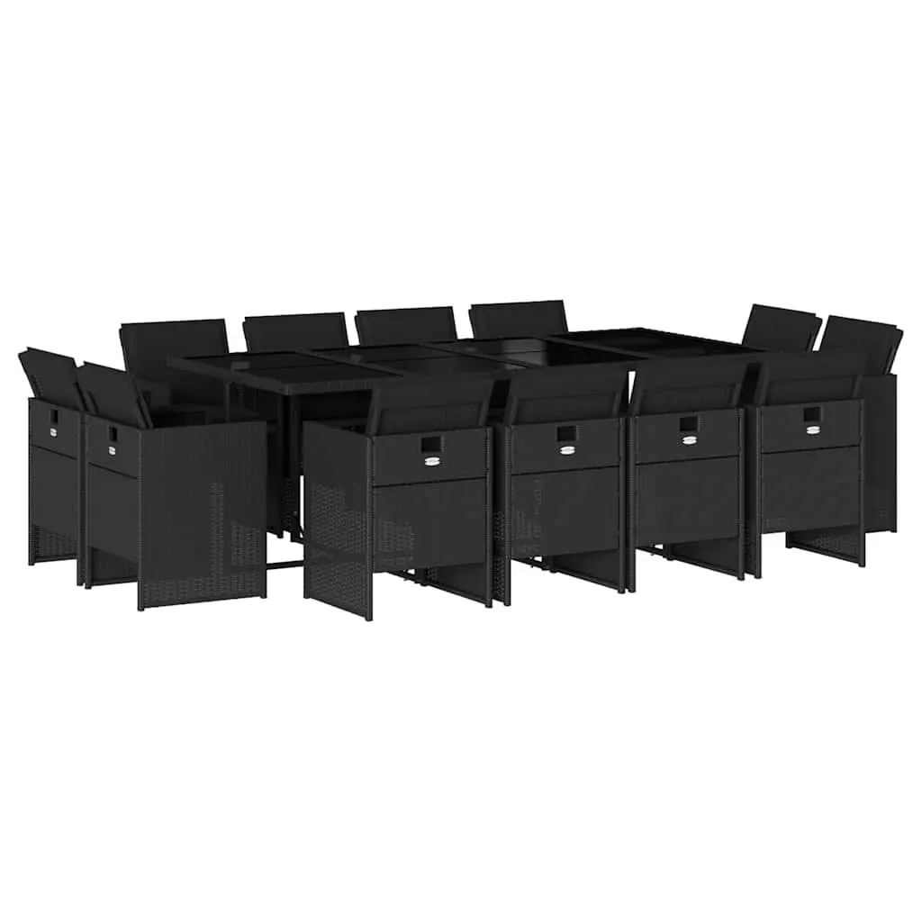 13 Piece Garden Dining Set Black Poly Rattan Outdoor Furniture with Cushions