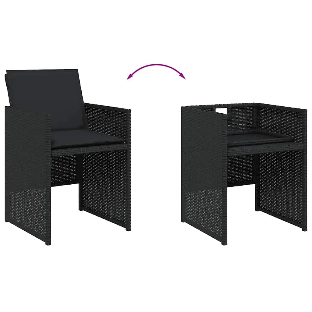 17 Piece Outdoor Dining Set PE Rattan Black Patio Garden Furniture with Tempered Glass Table and Padded Cushions