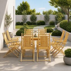 Folding Garden Chairs 8 pcs Outdoor Seating Bamboo Brown Dining Chair Set