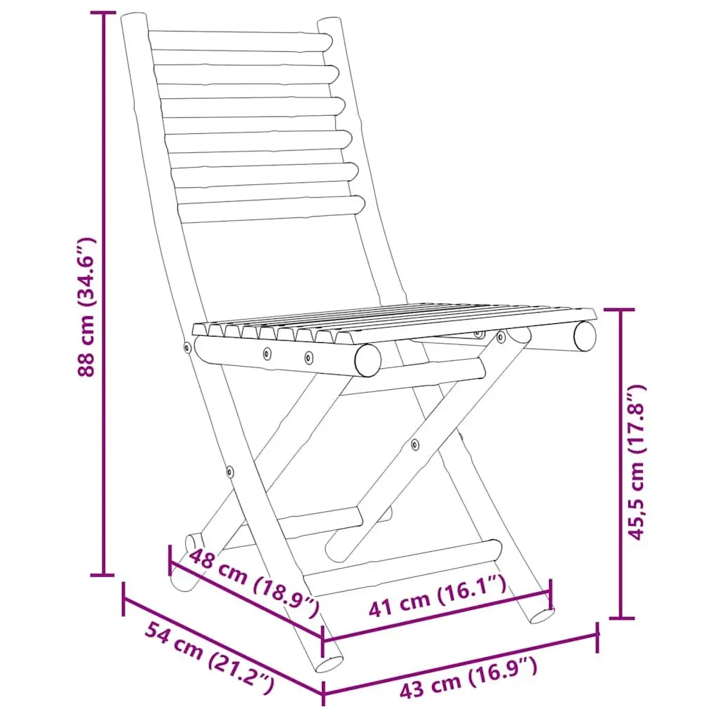 3 Piece Bistro Set Foldable Bamboo Outdoor Furniture Brown Table Chairs