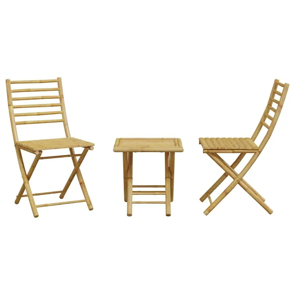 3 Piece Bistro Set Foldable Bamboo Outdoor Furniture Brown Table Chairs