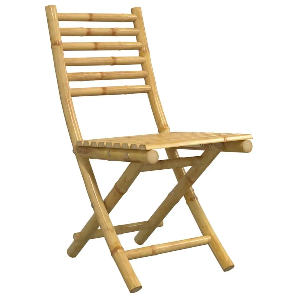 3 Piece Bistro Set Foldable Bamboo Outdoor Furniture Brown Table Chairs