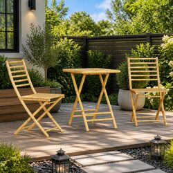 Practical Bistro Set for Your Garden: Brown Bamboo Furniture