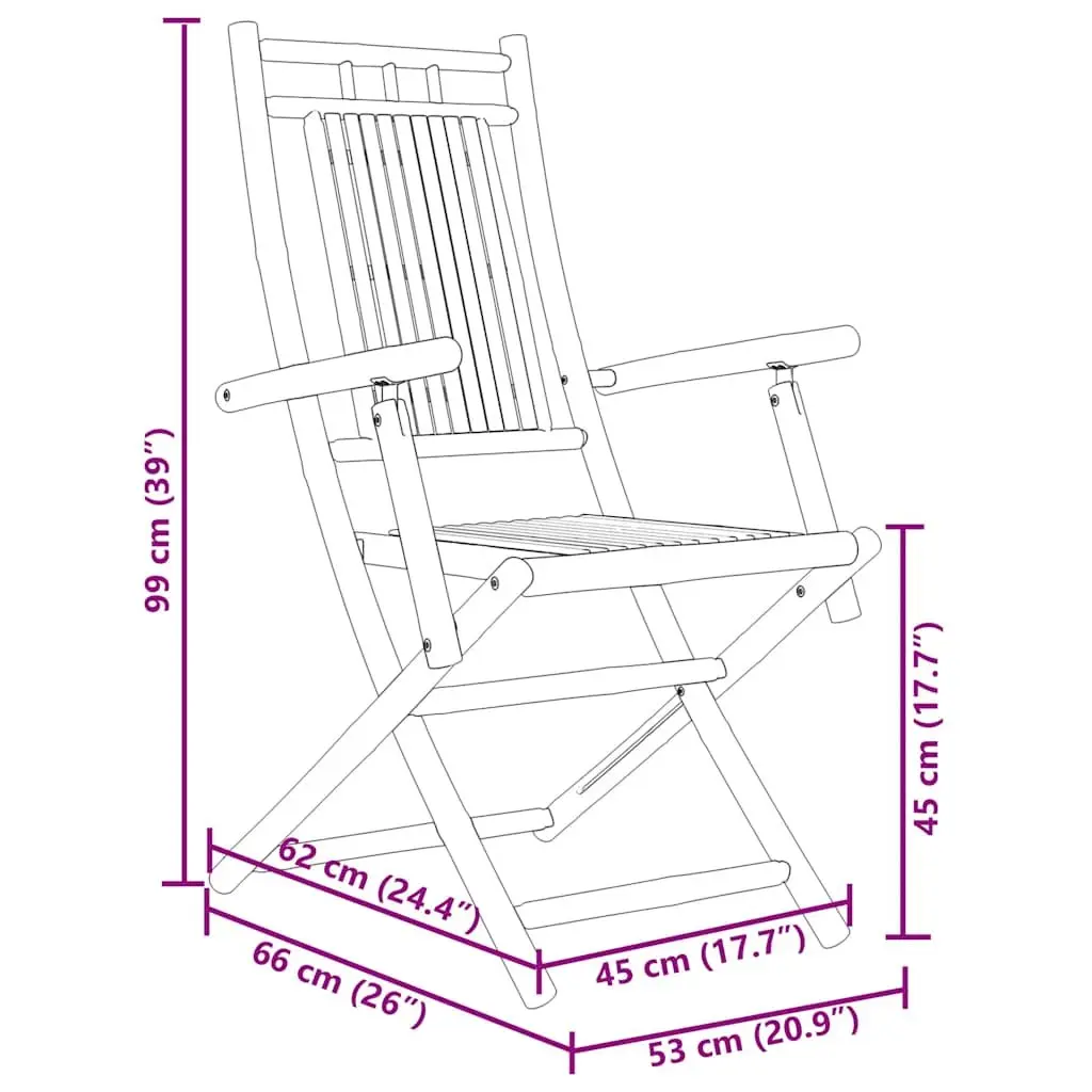 Bistro Set Bamboo Foldable 3 Piece Brown Outdoor Garden Patio Furniture