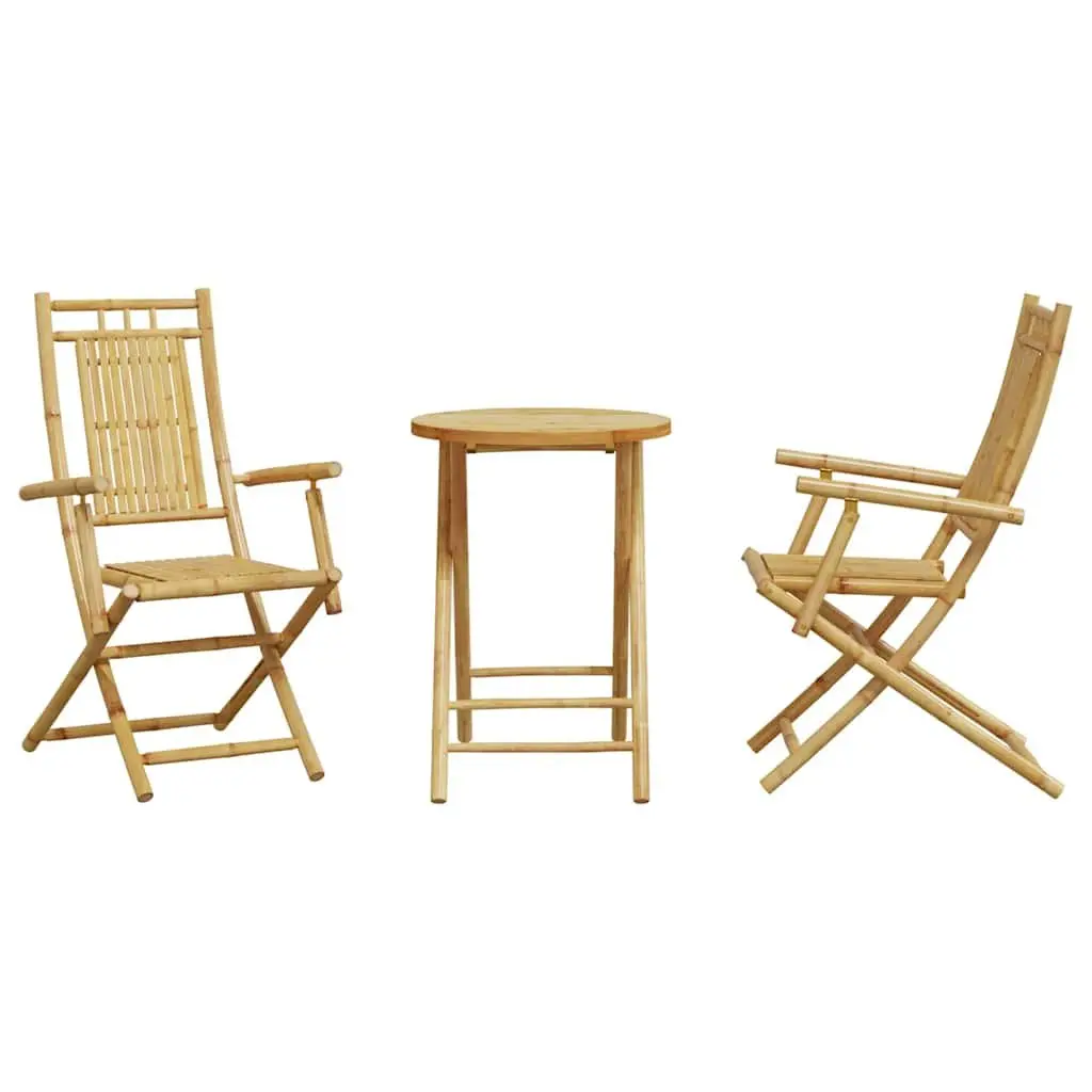 Bistro Set Bamboo Foldable 3 Piece Brown Outdoor Garden Patio Furniture