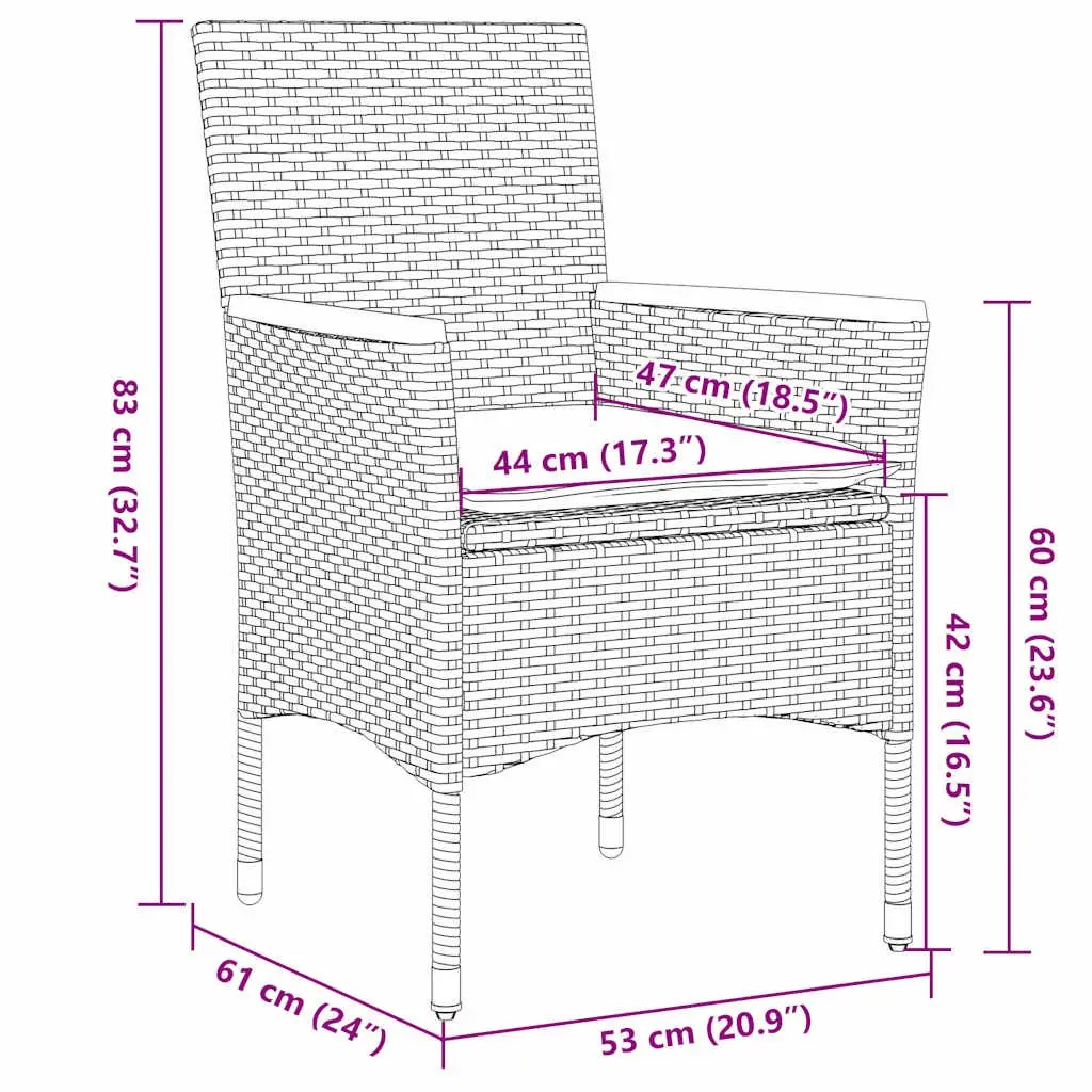 3 Piece Outdoor Dining Set Black Poly Rattan Garden Furniture Patio Table Chairs