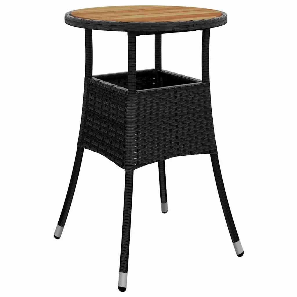 5 Piece Garden Dining Set Poly Rattan Acacia Wood Table Black