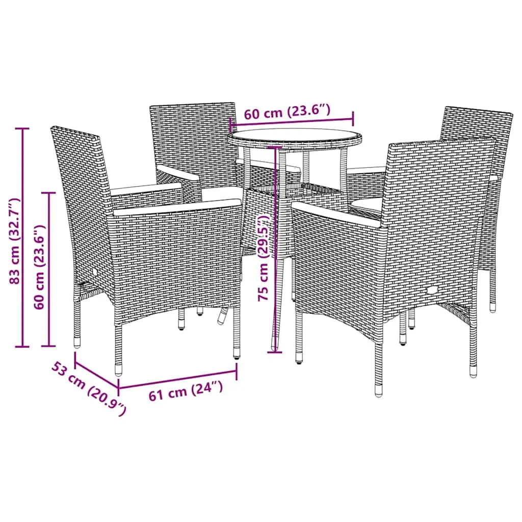 5 Piece Garden Dining Set Poly Rattan Acacia Wood Table Black