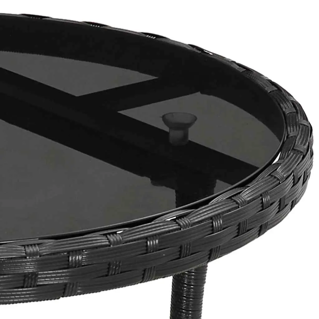 Outdoor Dining Set PE Rattan Glass Table 3 Piece Black