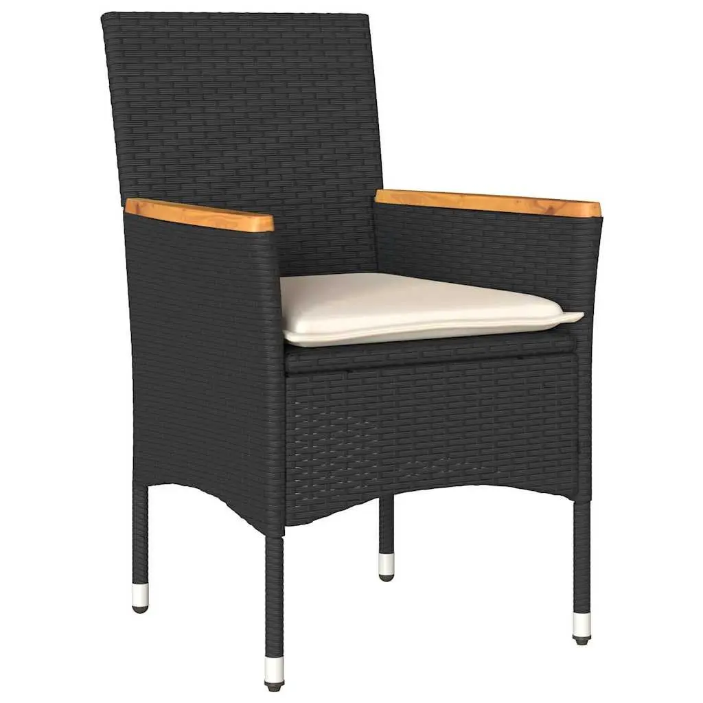 5 Piece Garden Dining Set PE Rattan Tempered Glass Outdoor Patio Black