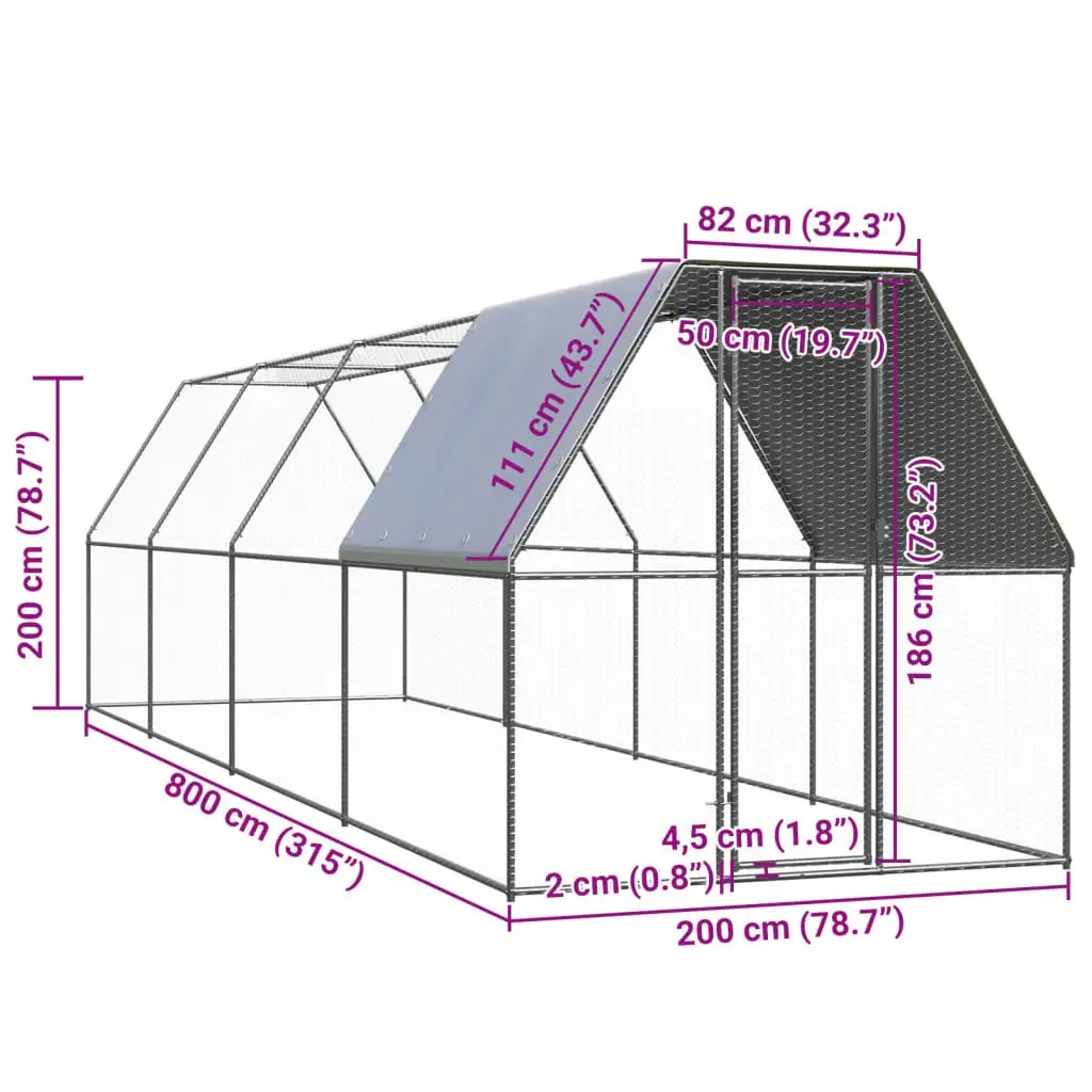 2x8x2m Chicken Cage for Backyard Use
