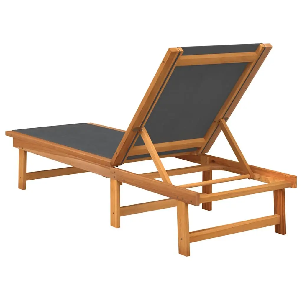 Sun Loungers Adjustable Backrest Acacia Wood 2 pcs Brown Textilene Fabric Outdoor Lounge Chair