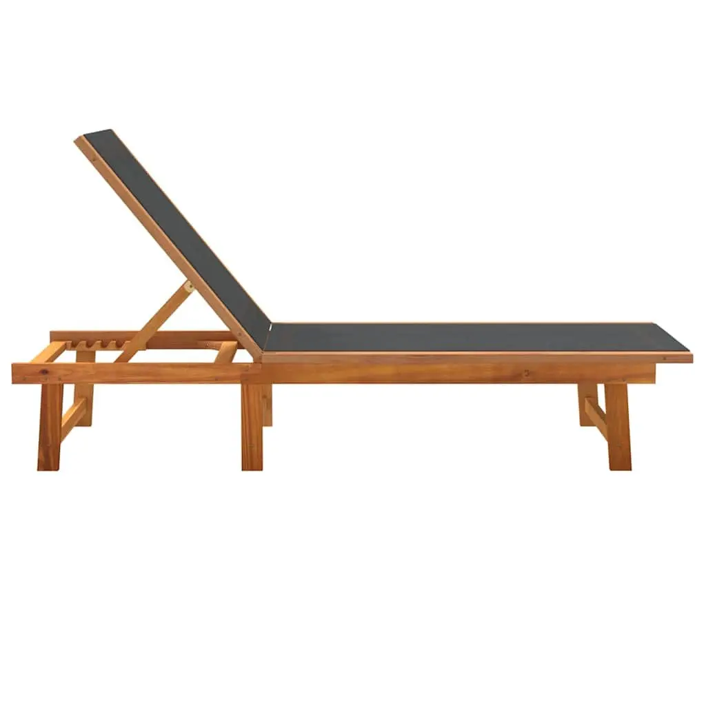 Sun Loungers Adjustable Backrest Acacia Wood 2 pcs Brown Textilene Fabric Outdoor Lounge Chair