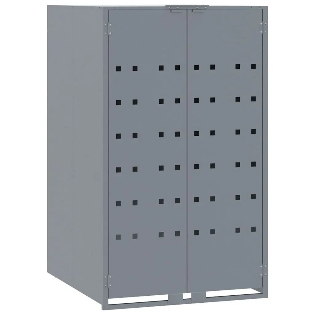 3 Bin Wheelie Bin Storage Shed Grey Powder-Coated Steel Construction with Gas-Spring Lid and Magnetic Closure for Outdoor Use