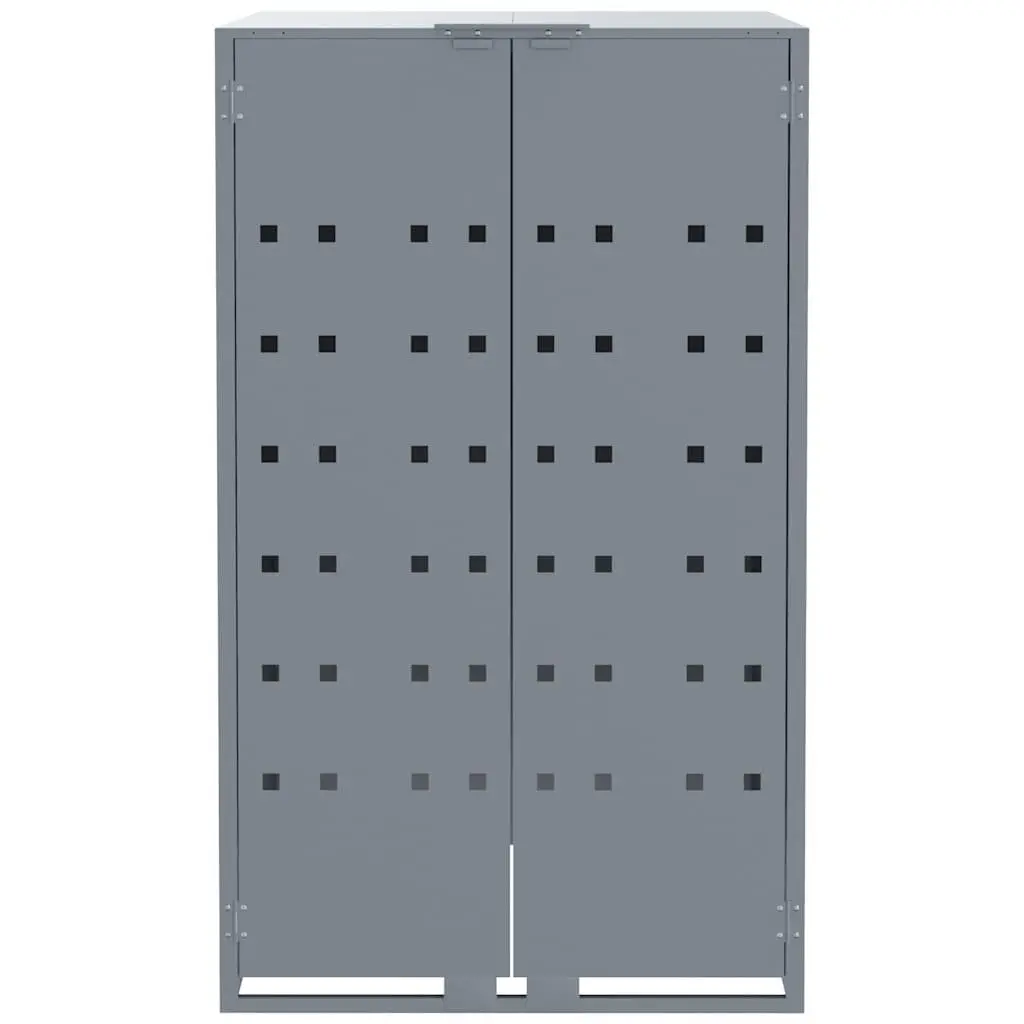 3 Bin Wheelie Bin Storage Shed Grey Powder-Coated Steel Construction with Gas-Spring Lid and Magnetic Closure for Outdoor Use
