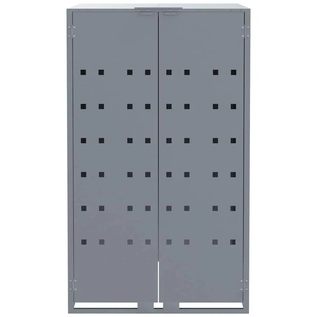 Garden Waste Container Shed Powder-Coated Steel Grey Outdoor Storage for 4 Bins with Gas Spring Lid and Ventilation Panels