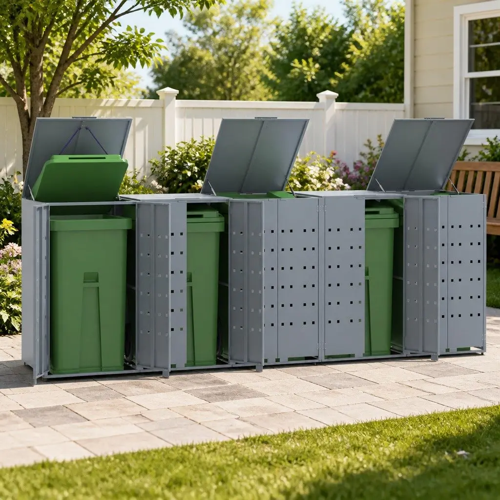 Grey Steel Shed for Wheelie Bins