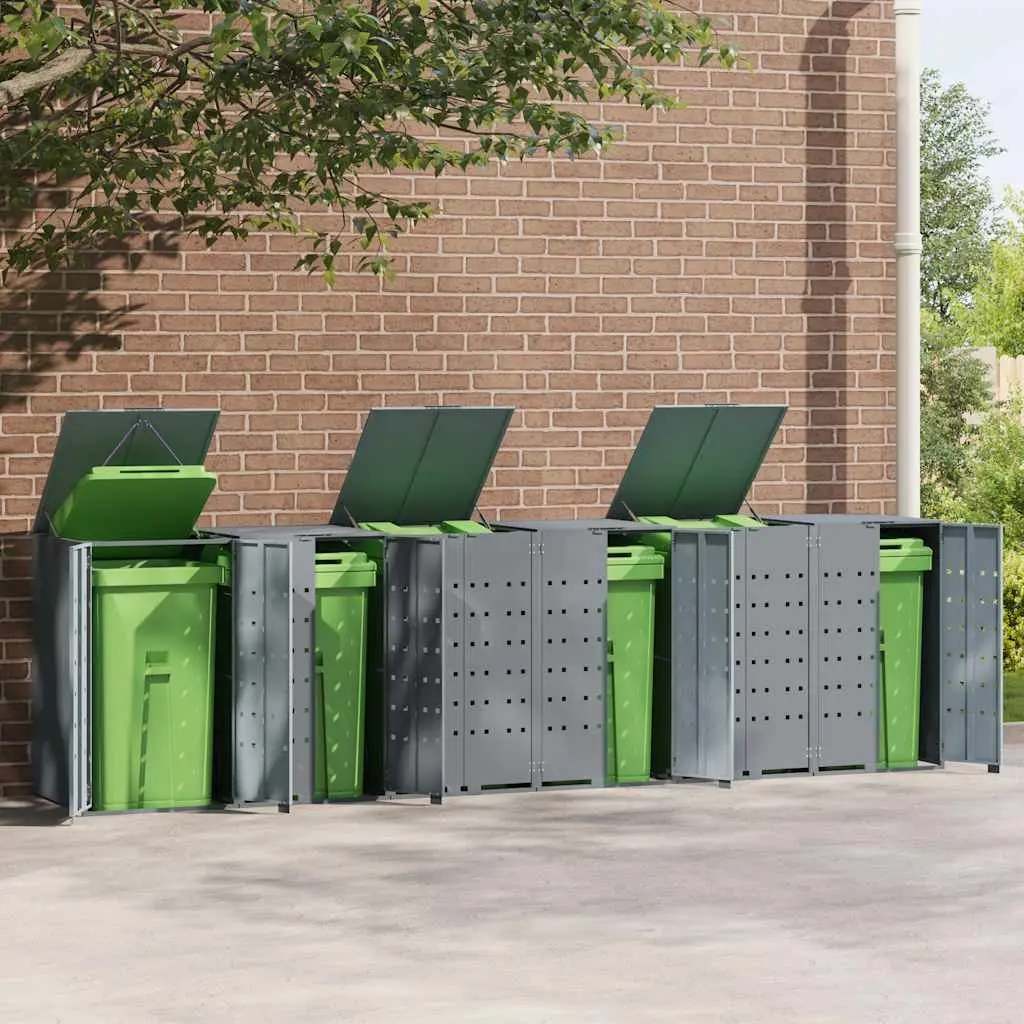 Wheelie Bin Storage Shed Steel Grey 414x79x117cm for 6 Bins Garden Waste