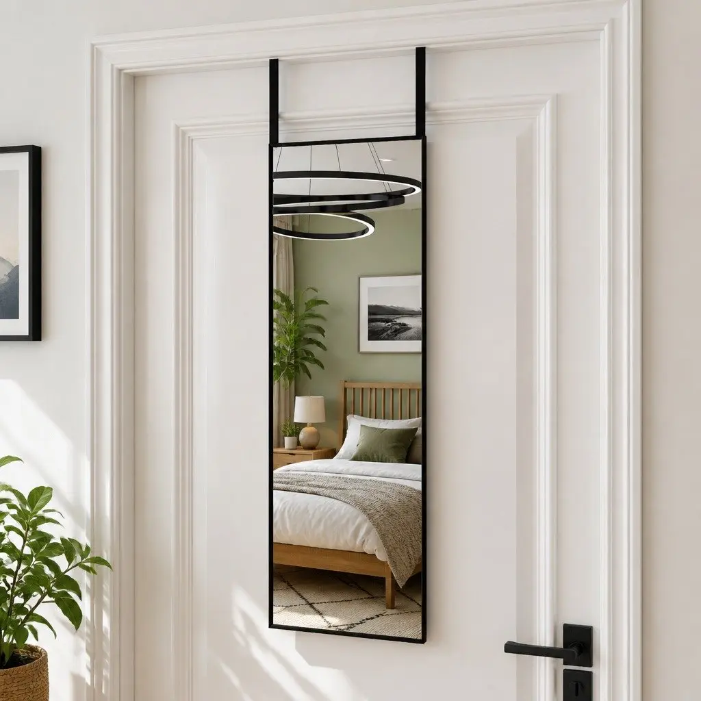 Door Mirror Aluminium Frame 30x80 cm Black Wall Mounted Hanging Dressing Glass