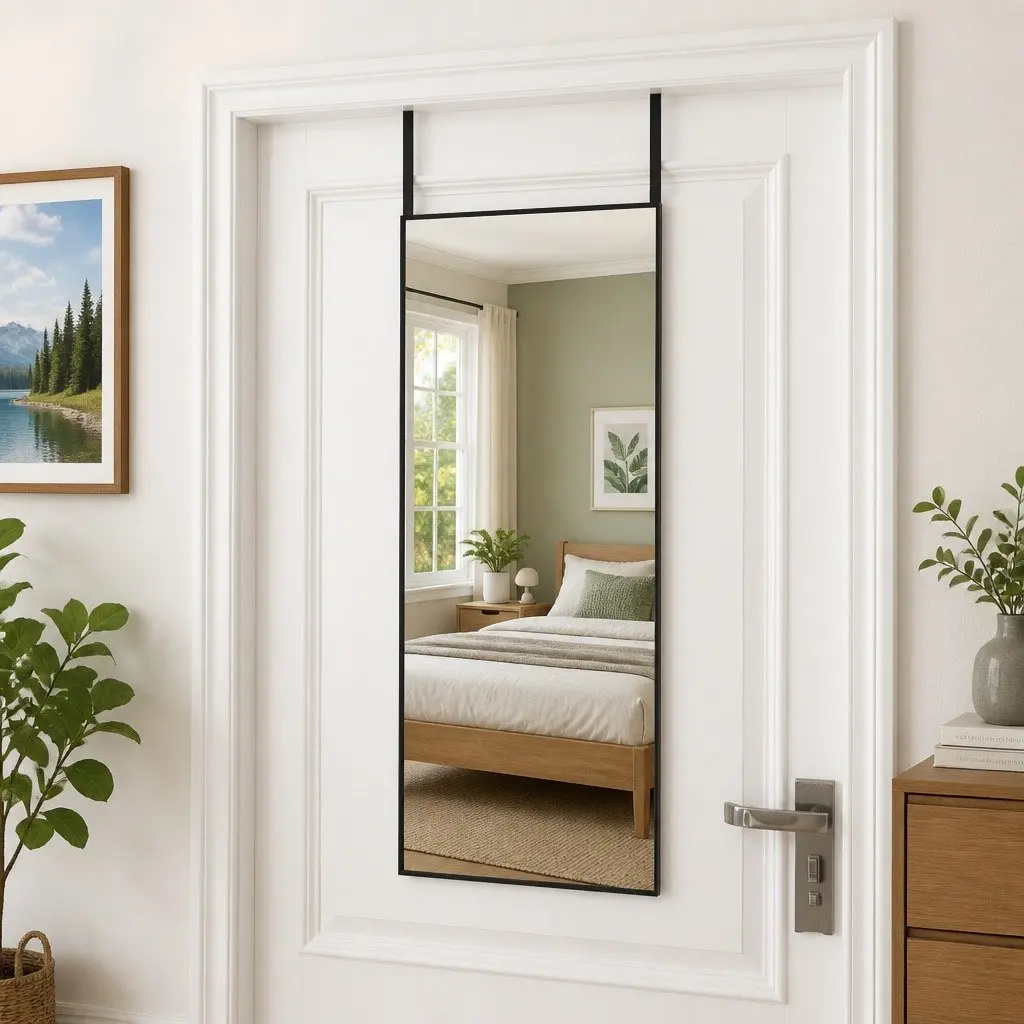 Door Mirror Black 40x100cm Wall Mounted Dressing Glass Aluminum Frame Bedroom