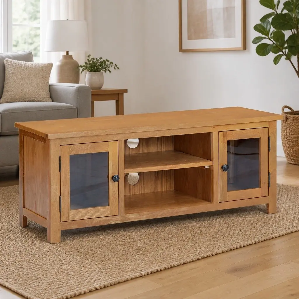 TV Cabinet 110x35x44 cm Brown Solid Oak Wood Storage Unit with Doors