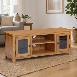 Practical Brown TV Cabinet 110x35x44 cm - Solid Oak Wood