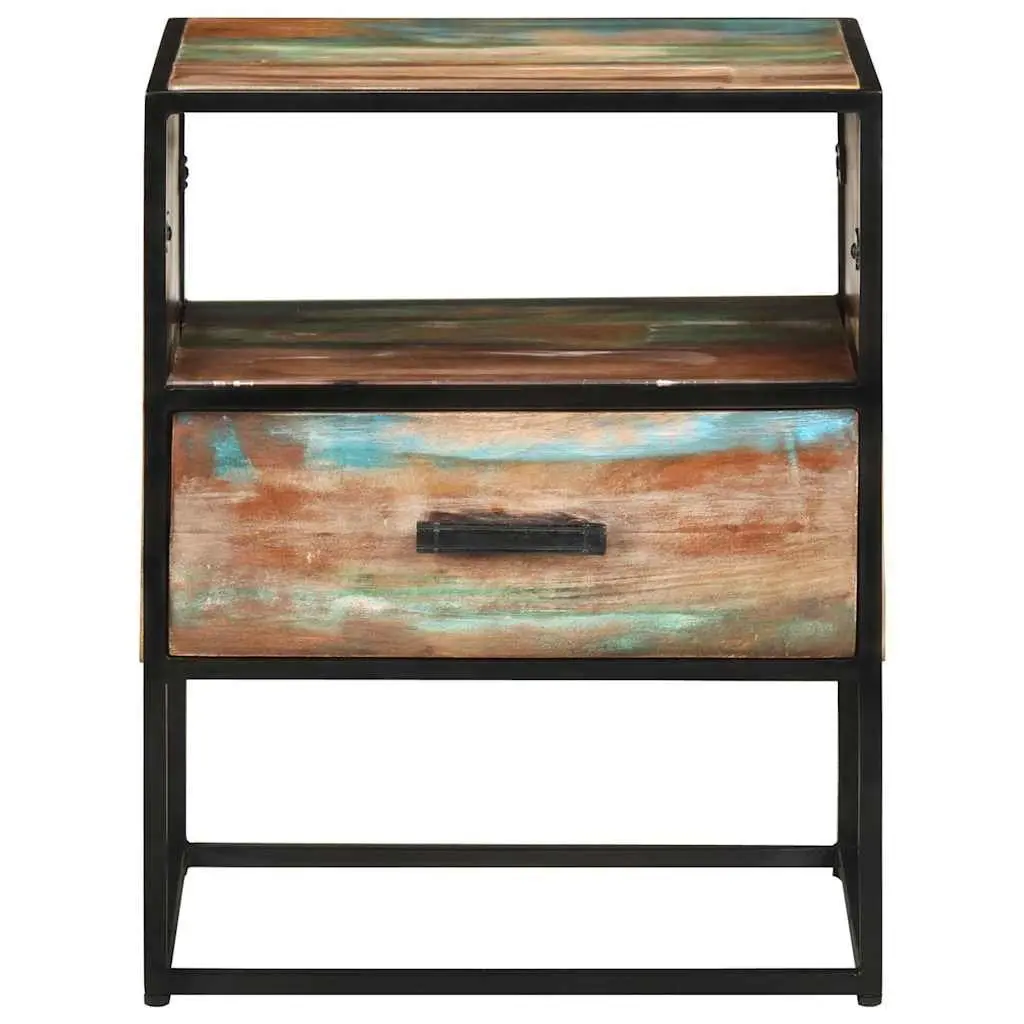 Bedside Table Solid Reclaimed Wood 40x30x50cm Multicolour with Drawer