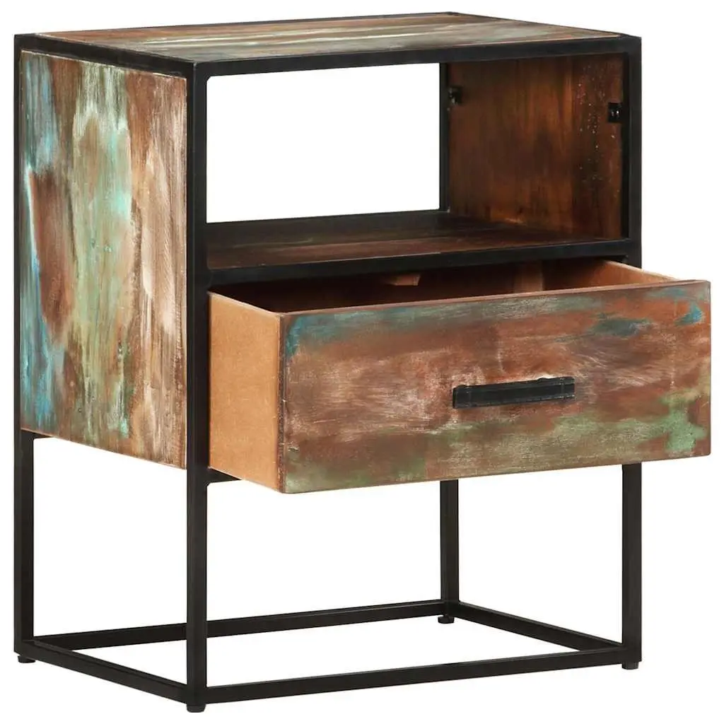 Bedside Table Solid Reclaimed Wood 40x30x50cm Multicolour with Drawer