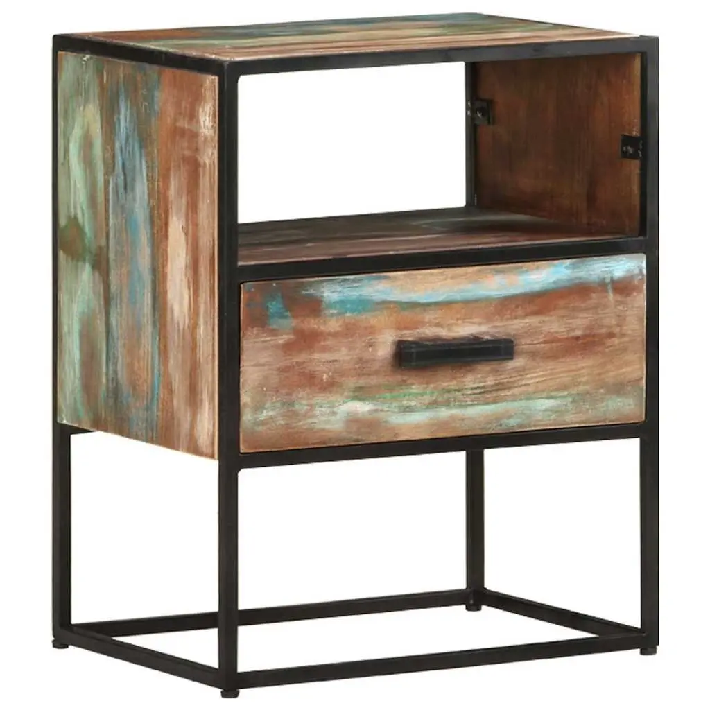 Bedside Table Solid Reclaimed Wood 40x30x50cm Multicolour with Drawer