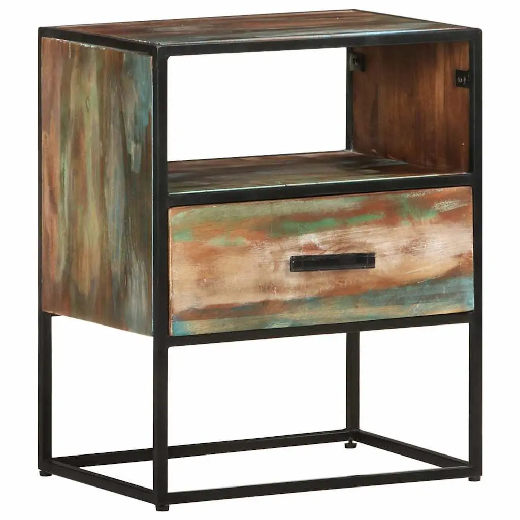 Bedside Table Solid Reclaimed Wood 40x30x50cm Multicolour with Drawer