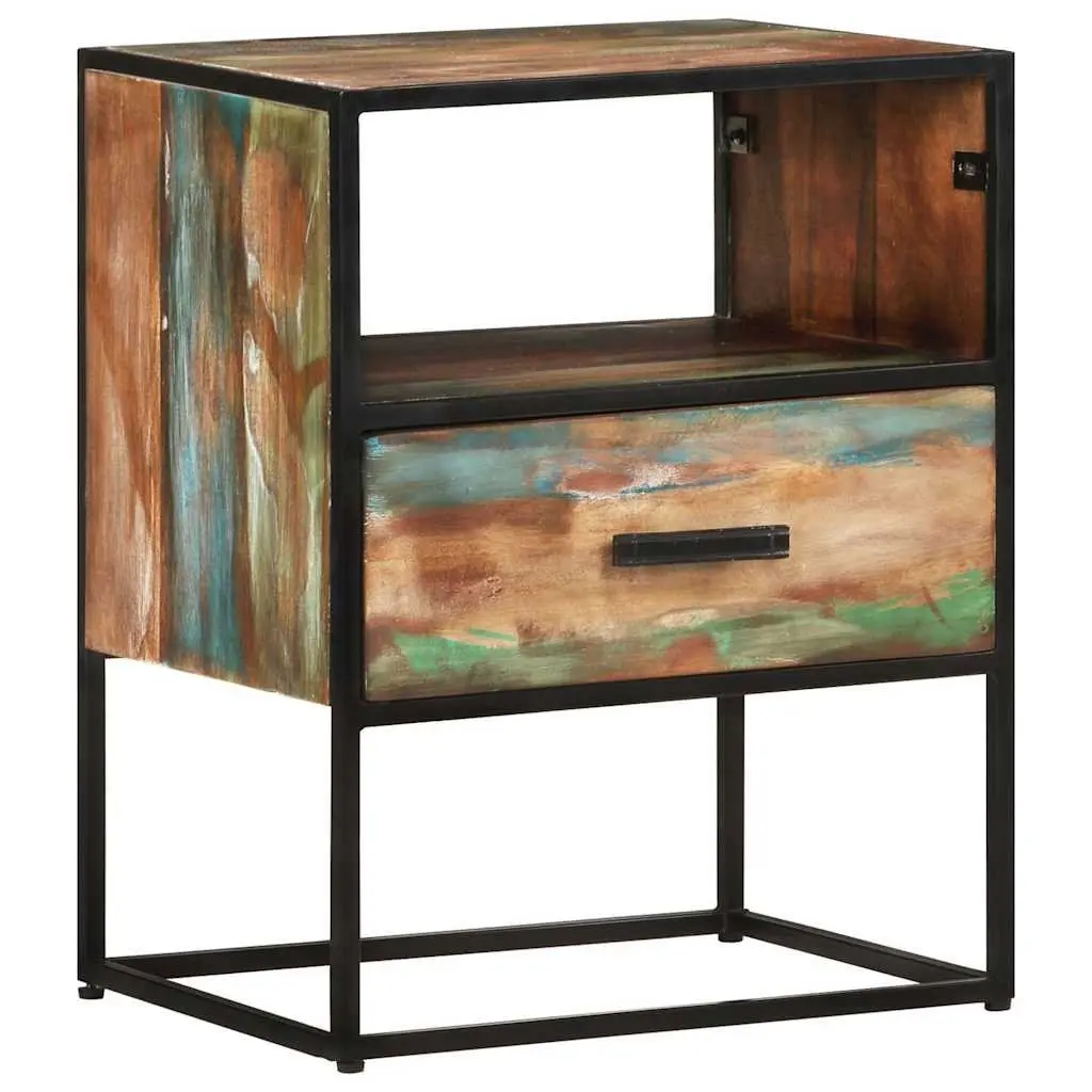 Bedside Table Solid Reclaimed Wood 40x30x50cm Multicolour with Drawer