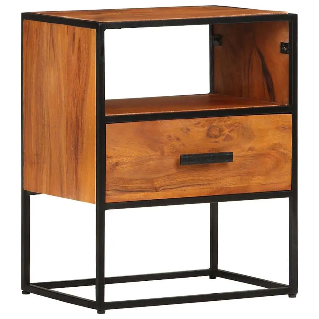 Nightstand Solid Acacia Wood 40x30x50 cm Brown Industrial Style with Drawer
