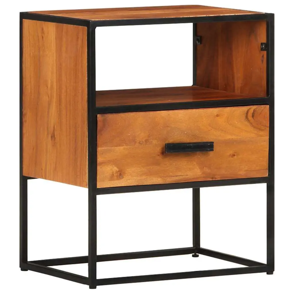 Nightstand Solid Acacia Wood 40x30x50 cm Brown Industrial Style with Drawer