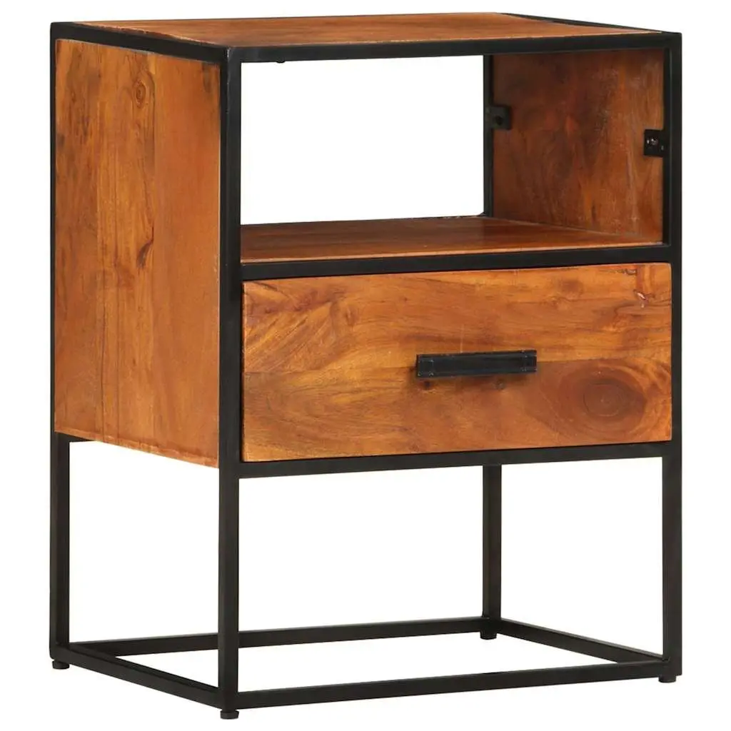 Nightstand Solid Acacia Wood 40x30x50 cm Brown Industrial Style with Drawer