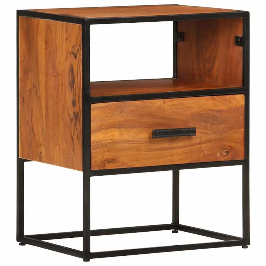 Nightstand Solid Acacia Wood 40x30x50 cm Brown Industrial Style with Drawer