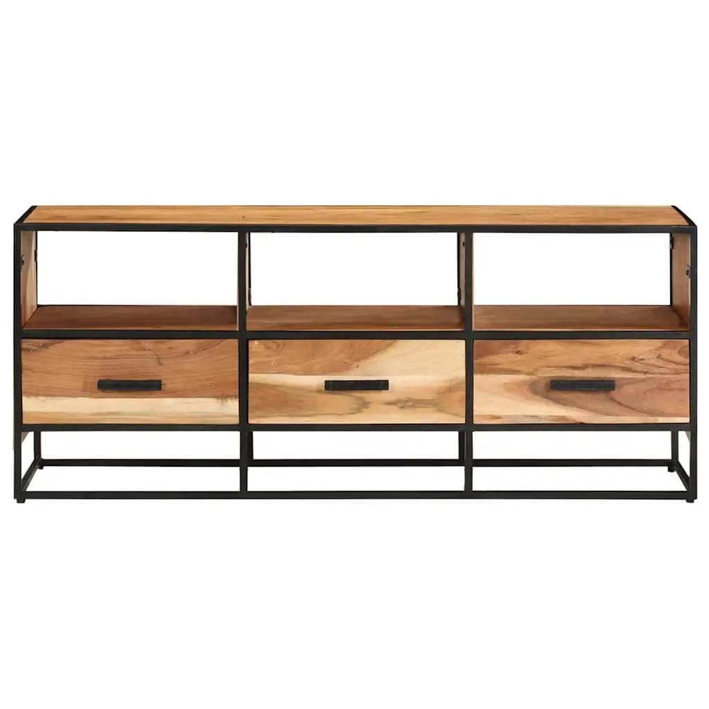 TV Cabinet Solid Acacia Wood Brown 110x30x45cm Rustic Industrial Style with 3 Drawers 3 Shelves