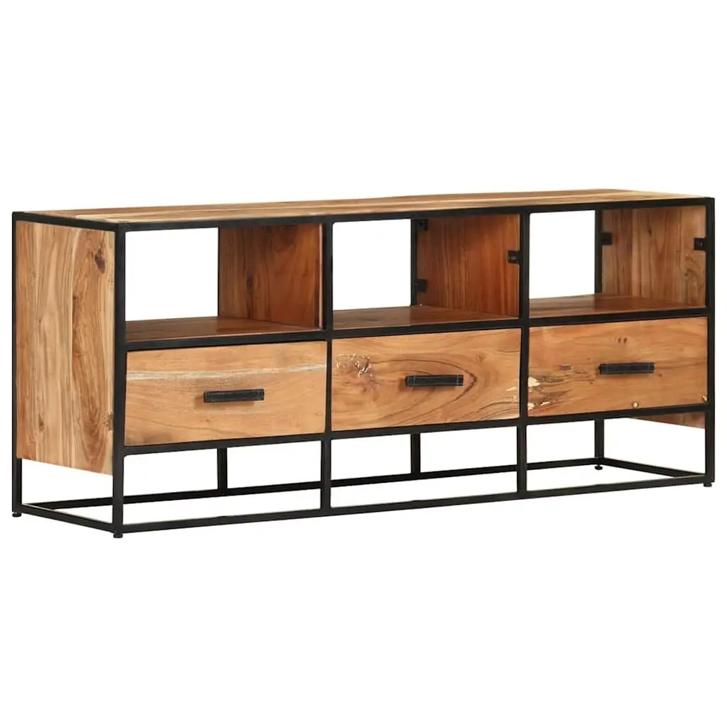 TV Cabinet Solid Acacia Wood Brown 110x30x45cm Rustic Industrial Style with 3 Drawers 3 Shelves