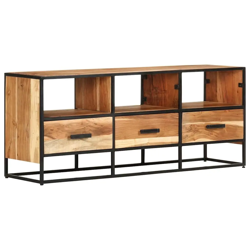 TV Cabinet Solid Acacia Wood Brown 110x30x45cm Rustic Industrial Style with 3 Drawers 3 Shelves