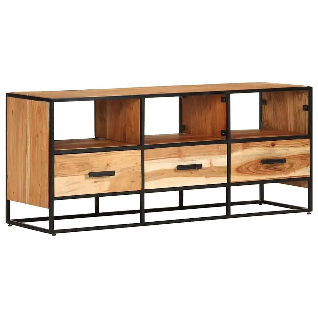 TV Cabinet Solid Acacia Wood Brown 110x30x45cm Rustic Industrial Style with 3 Drawers 3 Shelves