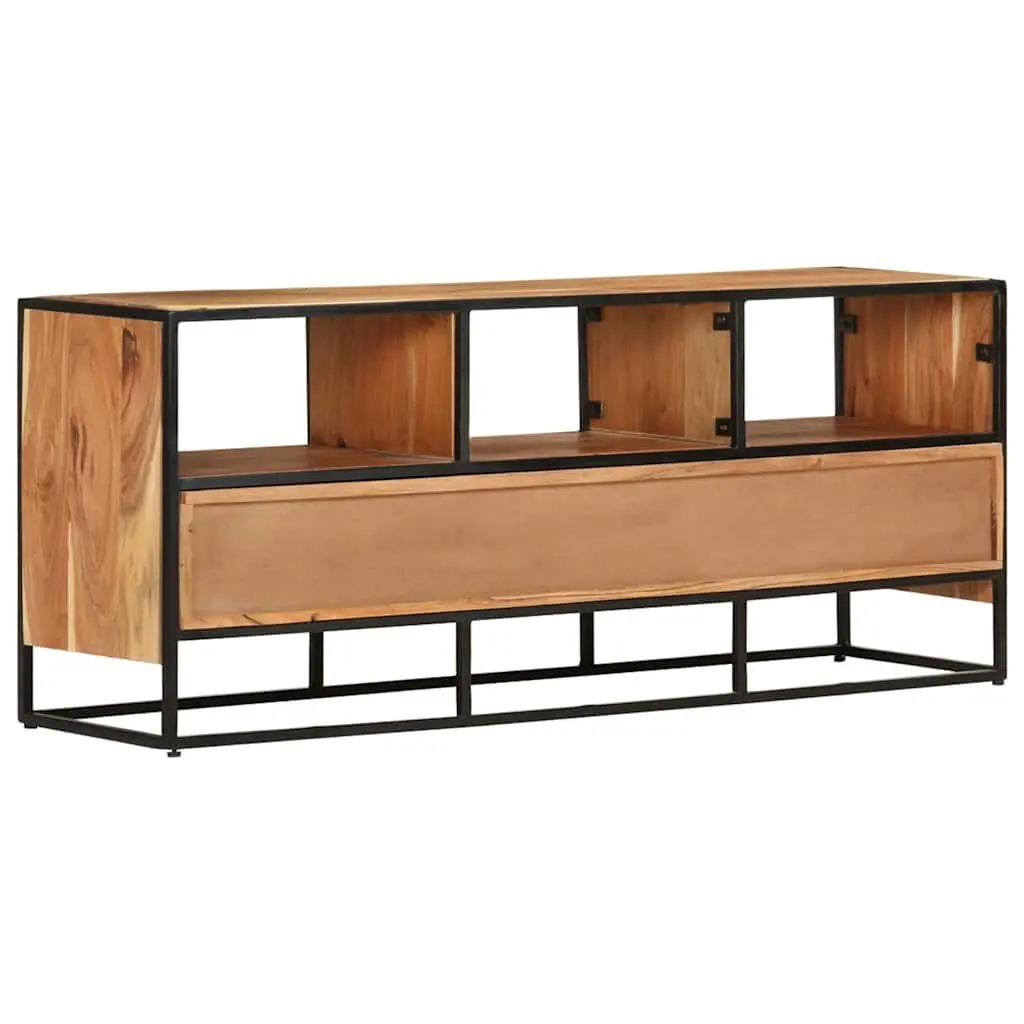 TV Cabinet Solid Acacia Wood Brown 110x30x45cm Rustic Industrial Style with 3 Drawers 3 Shelves