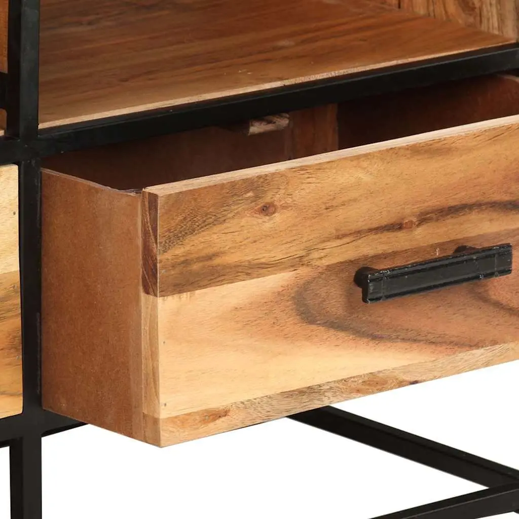 TV Cabinet Solid Acacia Wood Brown 110x30x45cm Rustic Industrial Style with 3 Drawers 3 Shelves