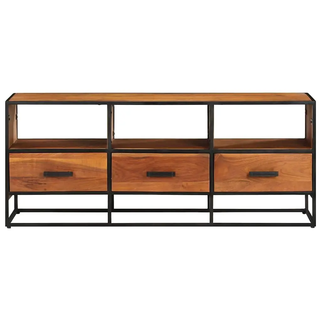 TV Cabinet Solid Acacia Wood 110x30x45 cm Brown Industrial Style with 3 Drawers 3 Shelves