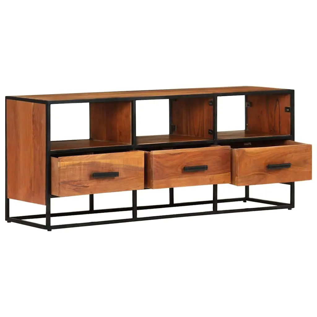 TV Cabinet Solid Acacia Wood 110x30x45 cm Brown Industrial Style with 3 Drawers 3 Shelves