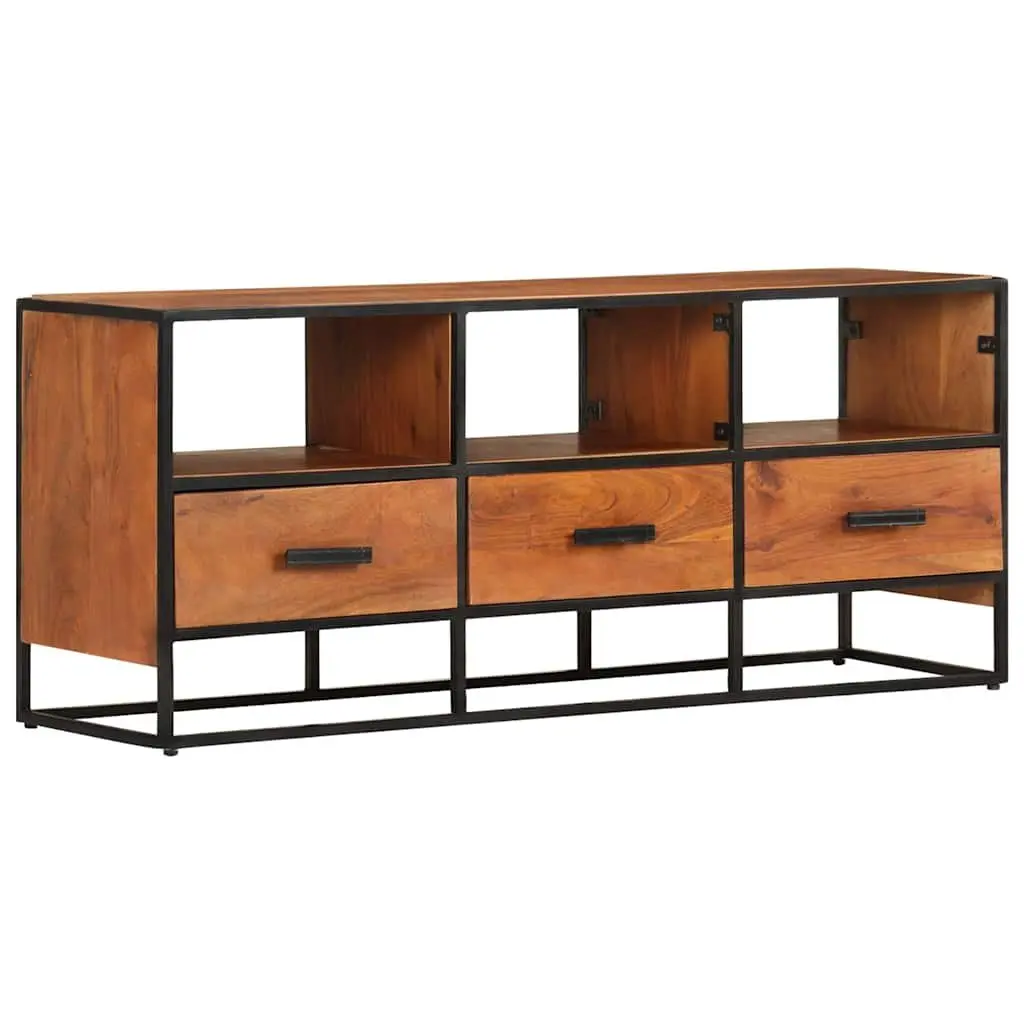 TV Cabinet Solid Acacia Wood 110x30x45 cm Brown Industrial Style with 3 Drawers 3 Shelves
