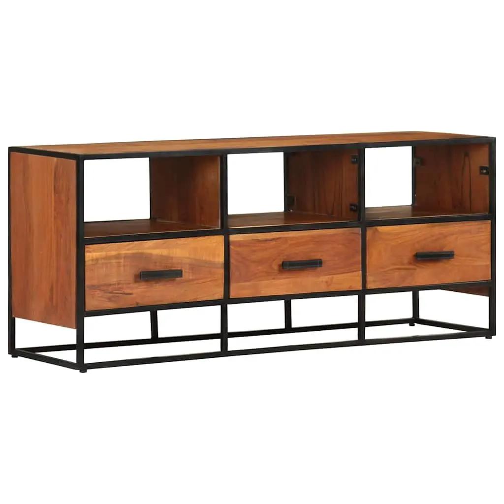 TV Cabinet Solid Acacia Wood 110x30x45 cm Brown Industrial Style with 3 Drawers 3 Shelves