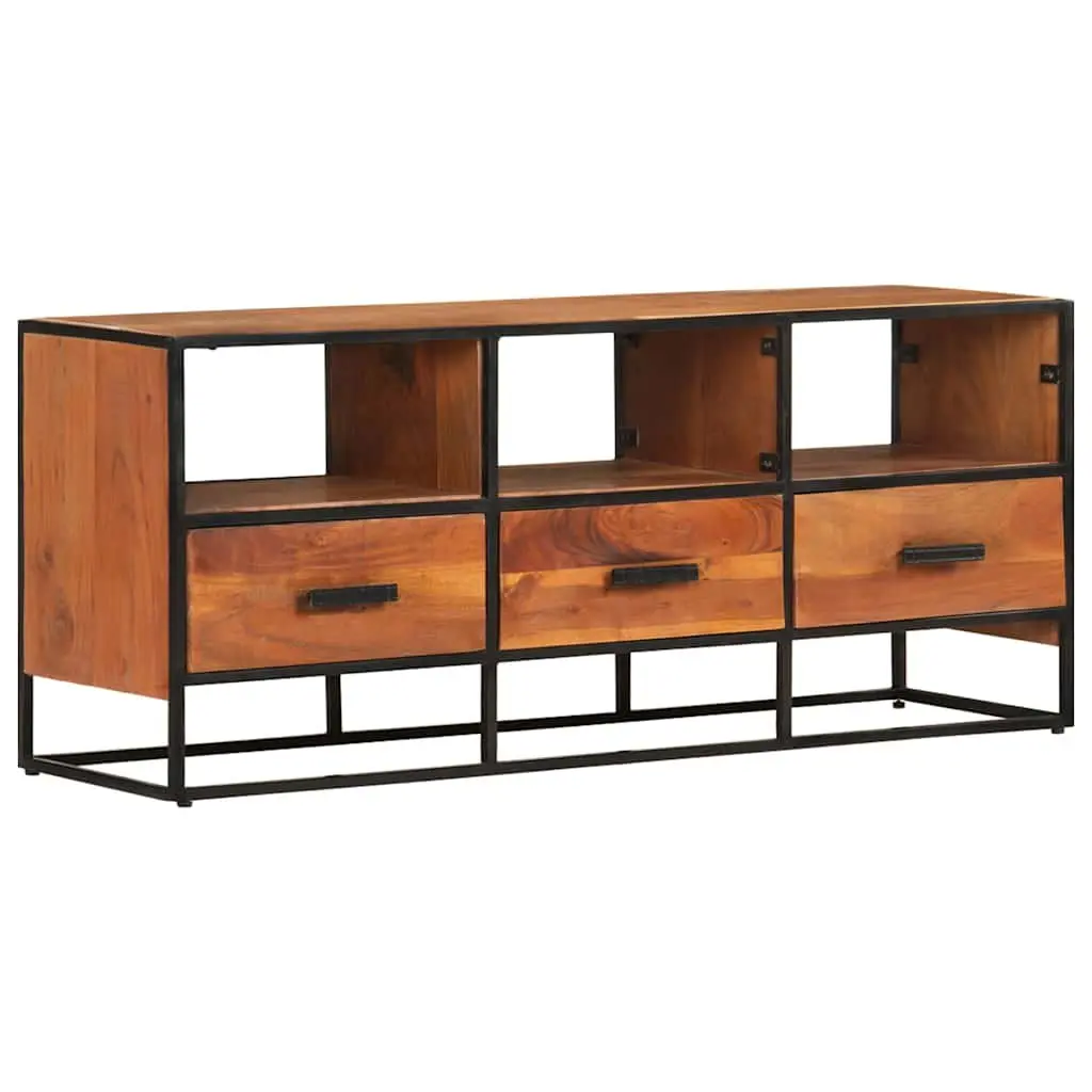 TV Cabinet Solid Acacia Wood 110x30x45 cm Brown Industrial Style with 3 Drawers 3 Shelves