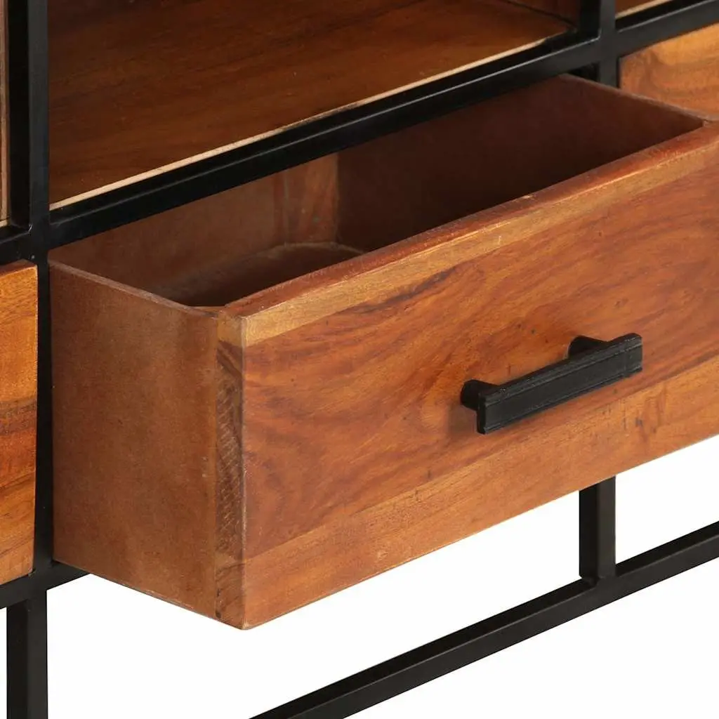 TV Cabinet Solid Acacia Wood 110x30x45 cm Brown Industrial Style with 3 Drawers 3 Shelves